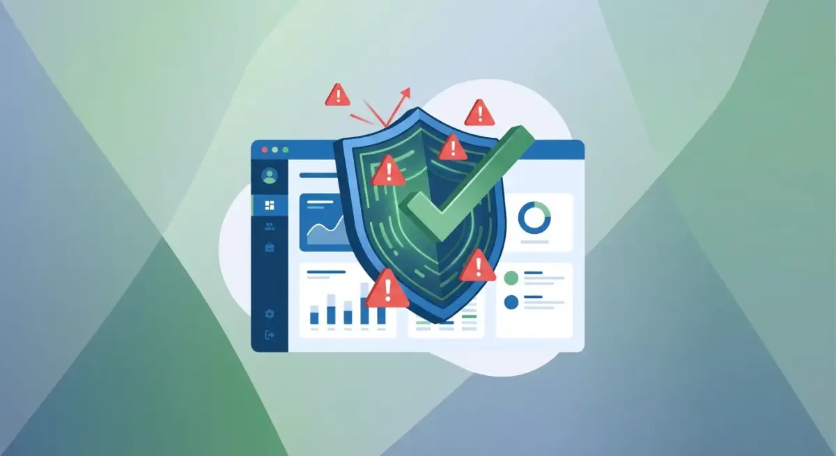 Ілюстрація захисту рекламного акаунту Facebook від бану: щит з галочкою захищає рекламний дашборд